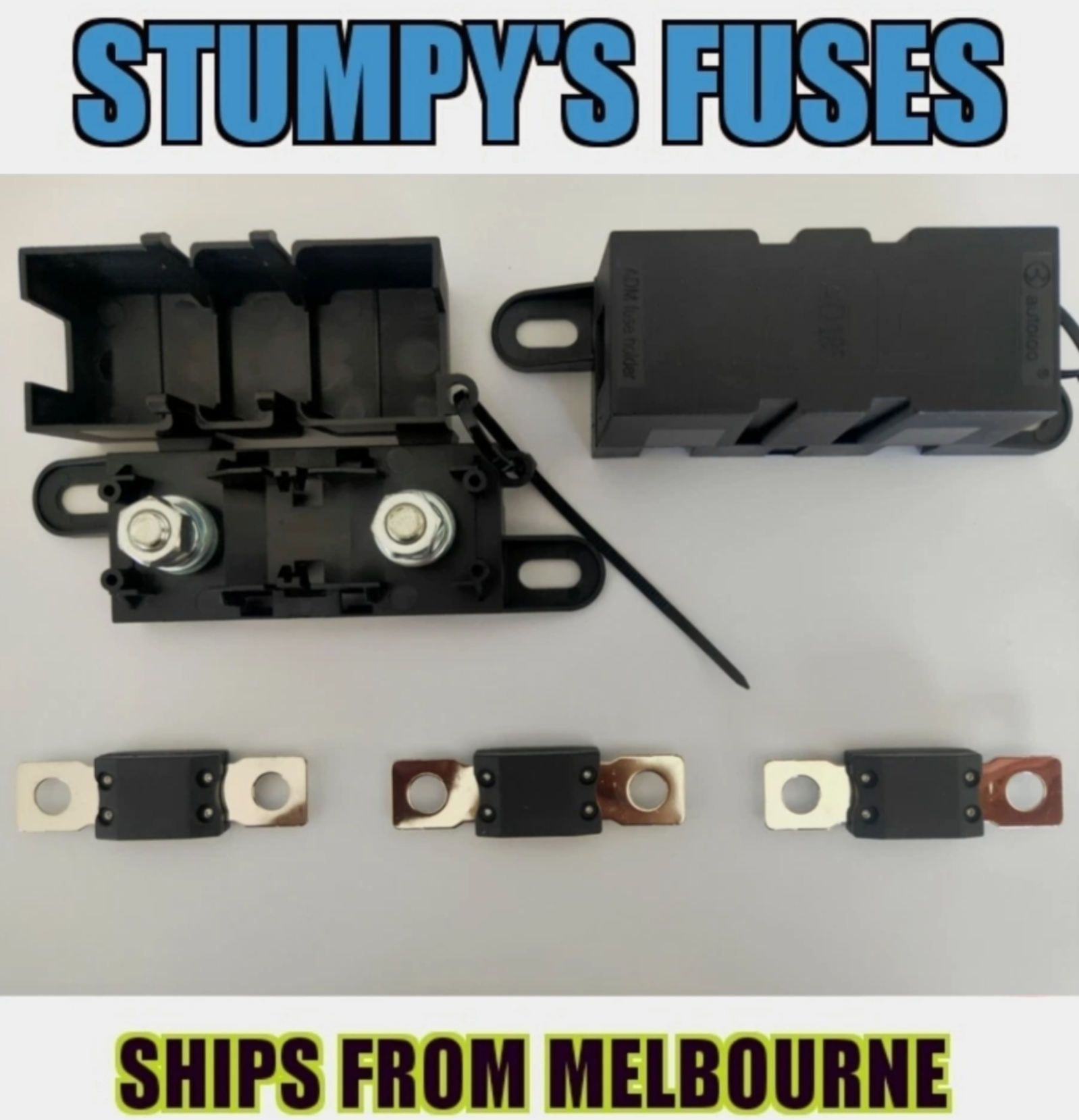 2 Black Heavy Duty Mega Fuse Holder with 3 x ANM Fuses Spend $30 and receive free postage