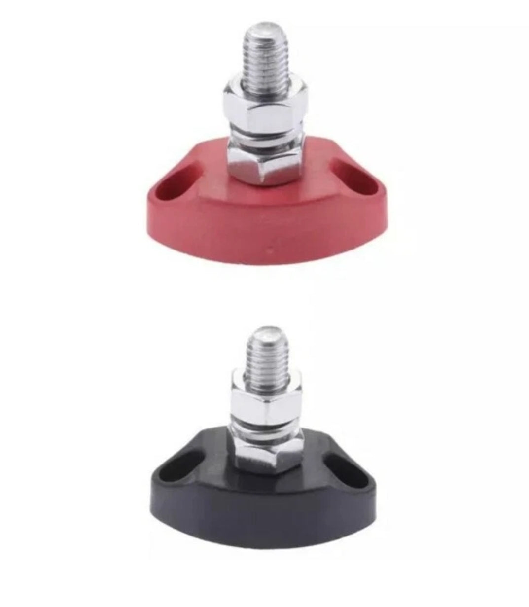 M6 Heavy Duty Single Stud Power Distribution Block – Red & Black Insulated Terminal Post Set