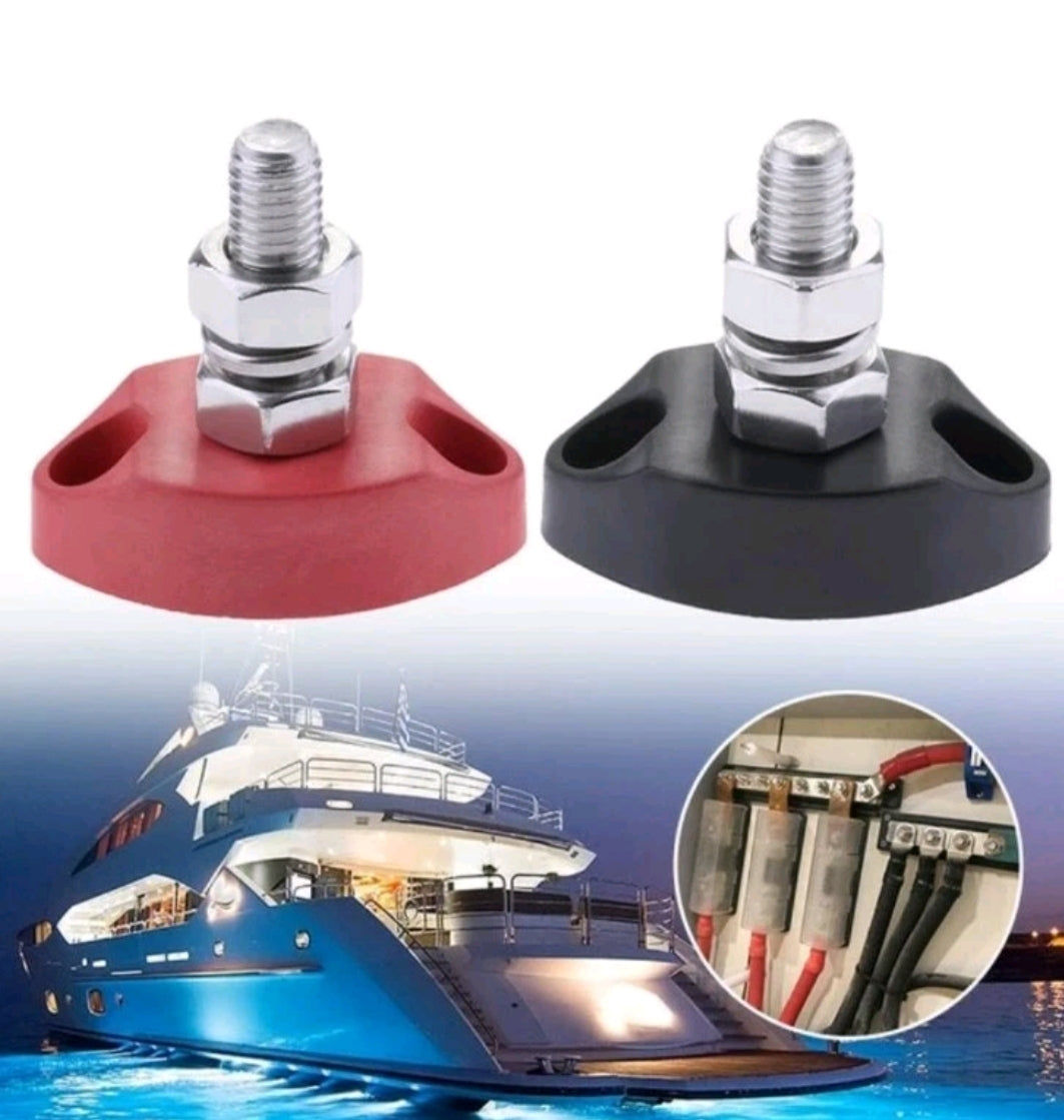 M6 Heavy Duty Single Stud Power Distribution Block – Red & Black Insulated Terminal Post Set