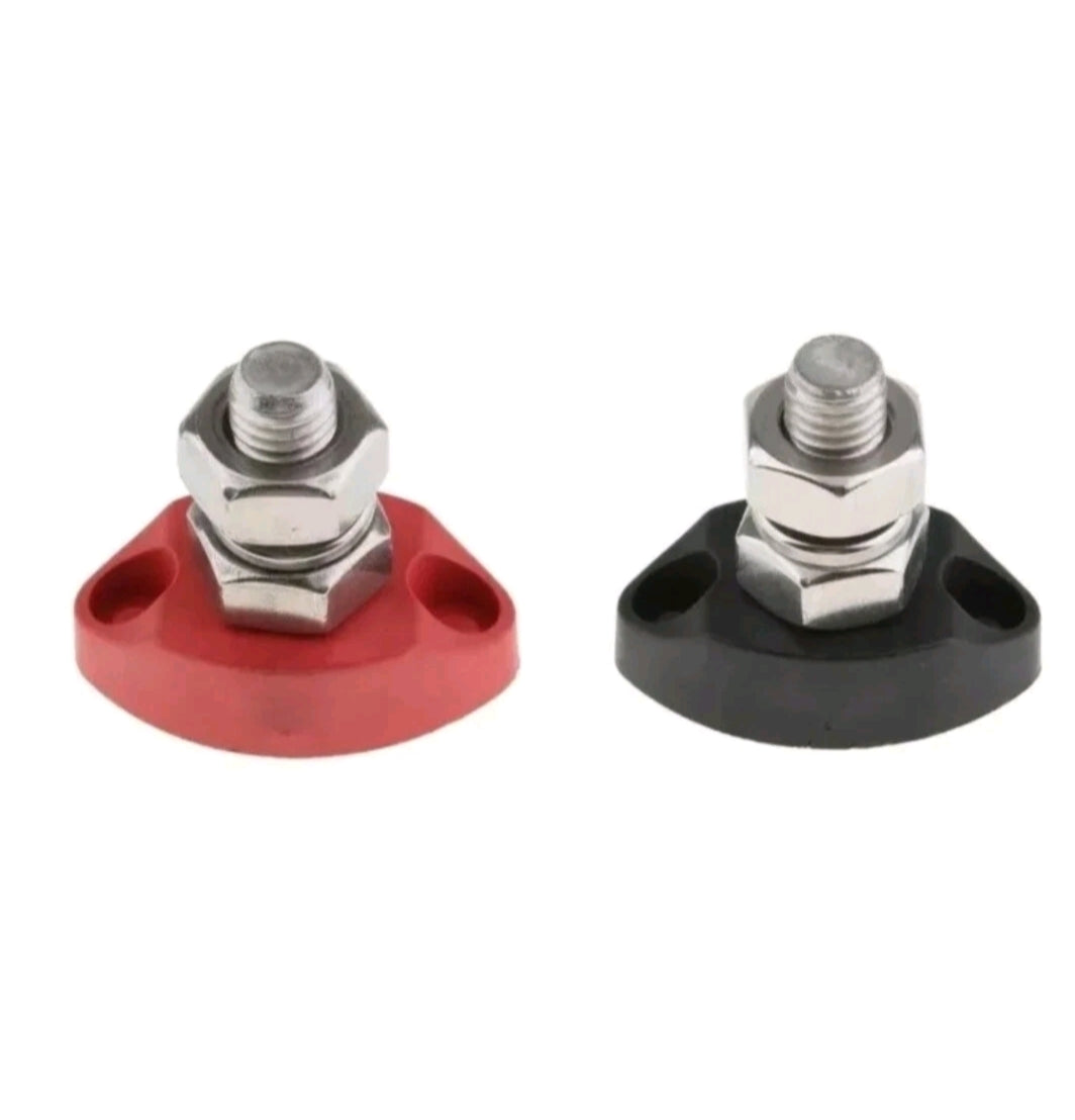 M10 Heavy Duty Single Stud Power Distribution Block – Red & Black Insulated Terminal Post Set