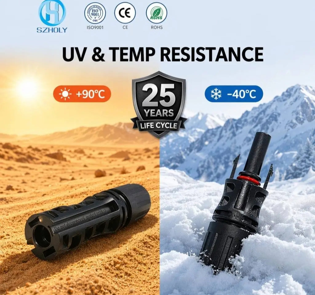 30A MC4 EVO2 Solar Panel Connectors – Male & Female Waterproof PV Cable Coupler Pair (4mm²-6mm²)