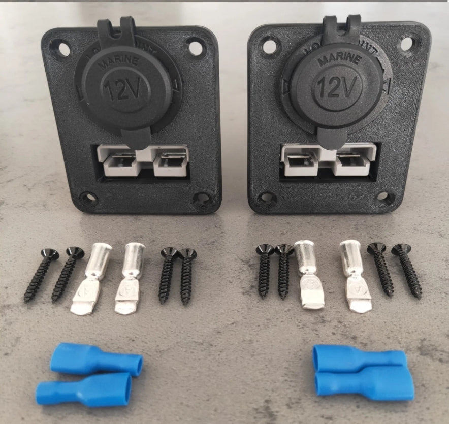 2 X 50A Anderson Style Plug & 12V Cigarette Socket Flush Mount Panel
