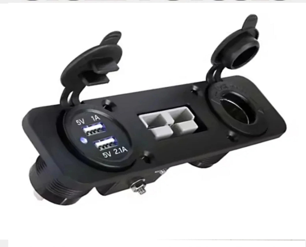 3-in-1 Flush Mount Power Panel - 50A Anderson Style Plug, Dual USB Charger & 12V Cigarette Socket