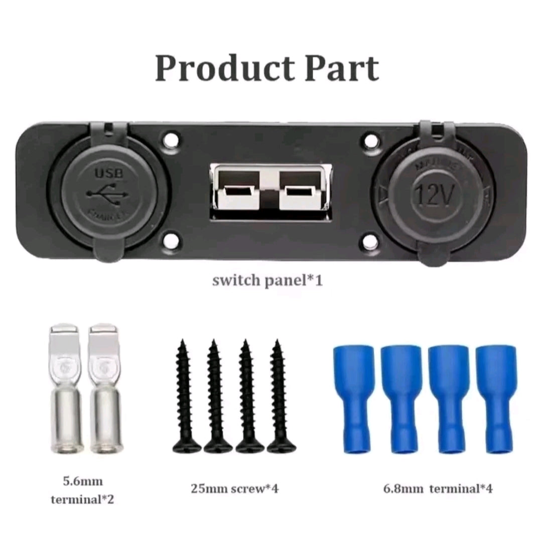 3-in-1 Flush Mount Power Panel - 50A Anderson Style Plug, Dual USB Charger & 12V Cigarette Socket
