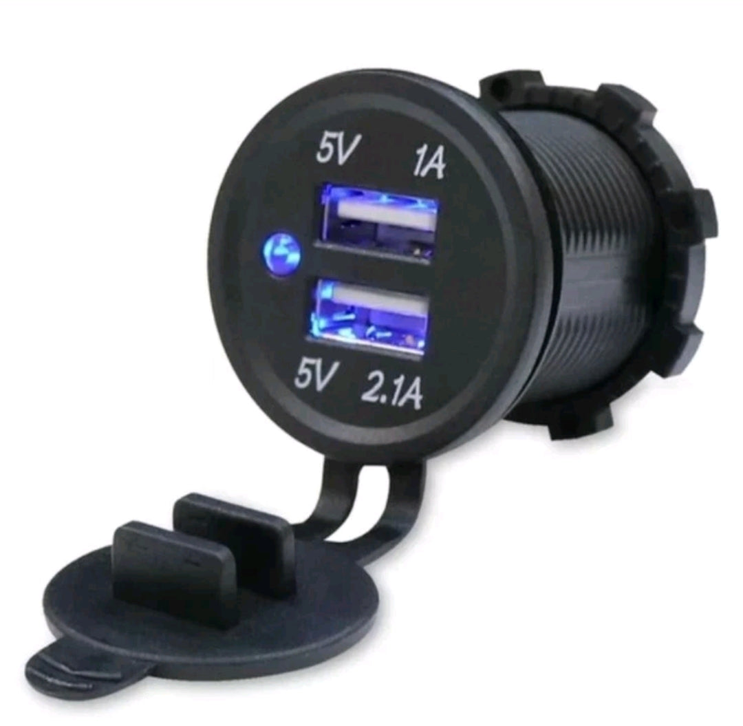 Waterproof Dual USB Charger Socket – 3.1A Flush Mount Power Outlet with Blue LED for Car, Marine Boat, RV & Motorcycle