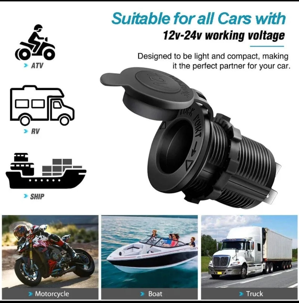 12V Marine Grade Waterproof Cigarette Lighter Socket - 10A Power Outlet for Boat, 4WD & Caravan
